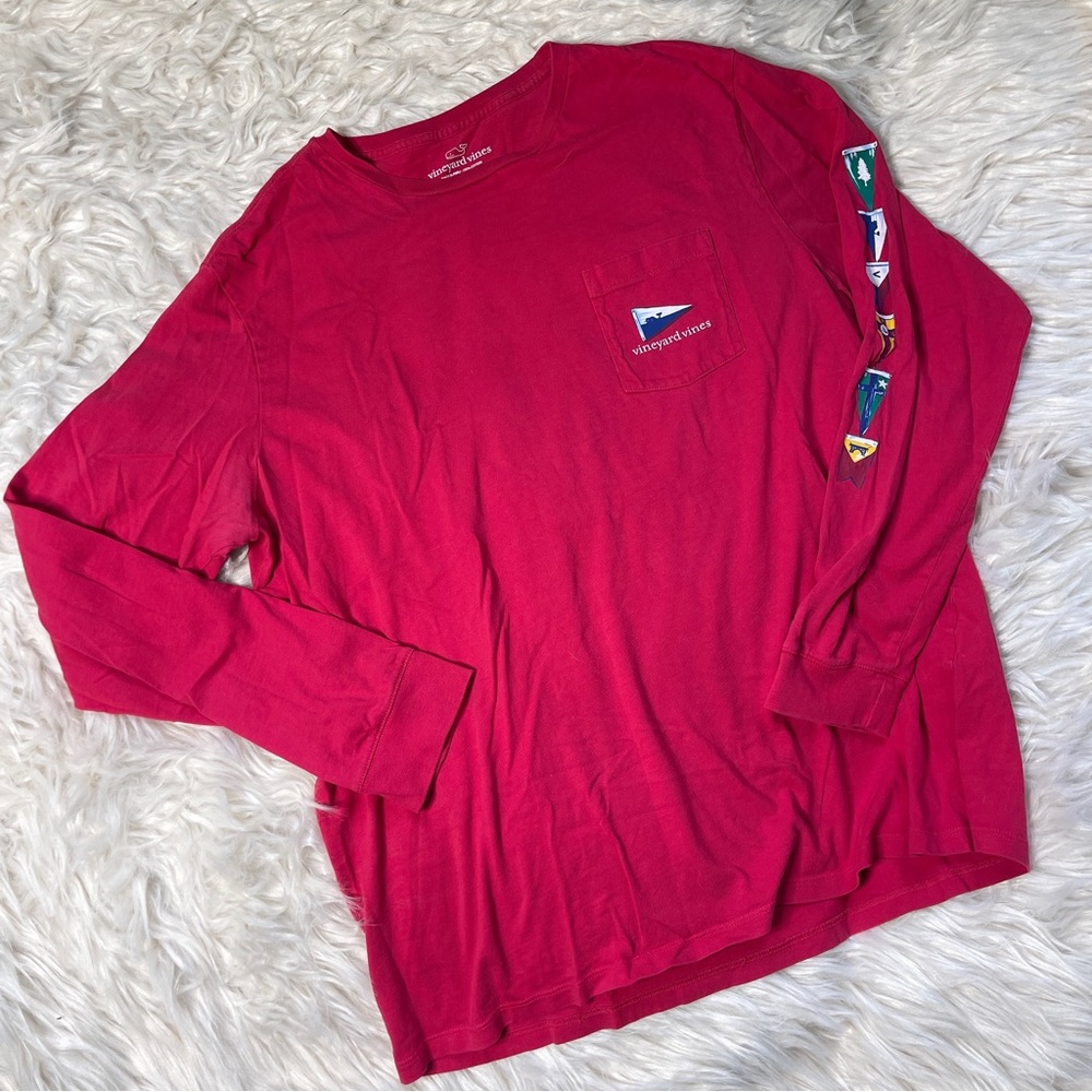 Vineyard Vines Sailing Flag Red Long Sleeve Crew Neck Shirt